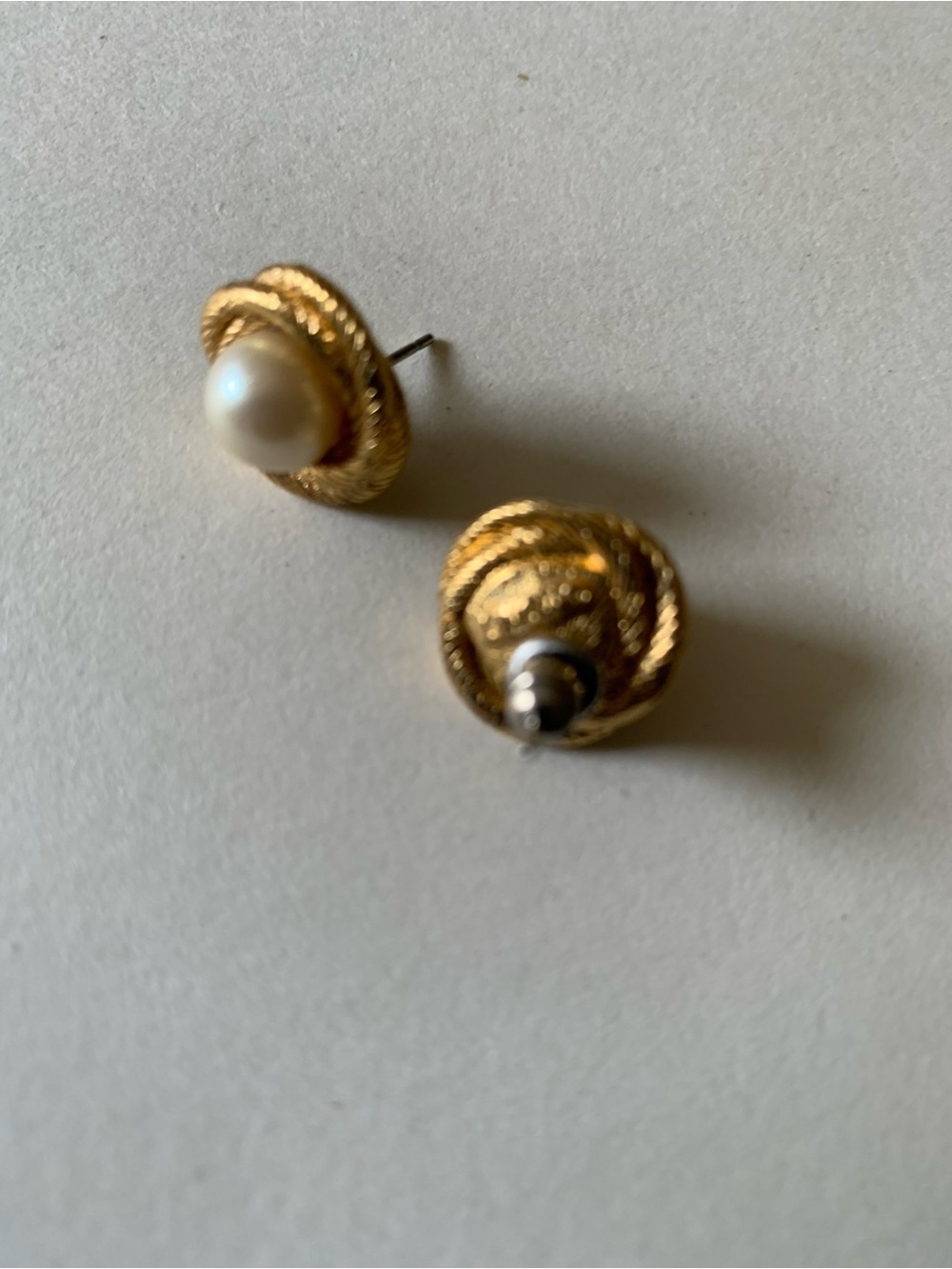 Gold-Tone Rope Knot Pearl Stud Earrings